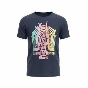 Walt Disney World Pastel Rainbow Castle Navy Tee